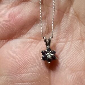 Dazzling 14K White Gold W/ Sapphires and Diamond Floral Vintage Necklace.